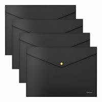 Папка-конверт на кнопке пластиковая  ErichKrause® Matt Black Line с цветной кнопкой, A4 (в пакете по