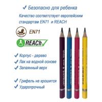 Карандаш чернографитный 2B ACMELIAE First Pencil утолщенных укороченных, 4 цвета корпуса